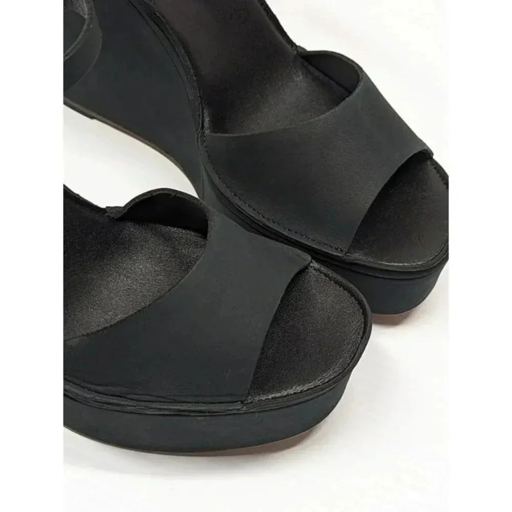 Joie Hindy Women's Platform Wedge Sandal Black Leather Size 8 M (MSRP $298)